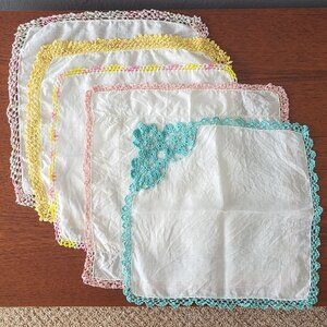 5 vintage crocheted handkerchiefs